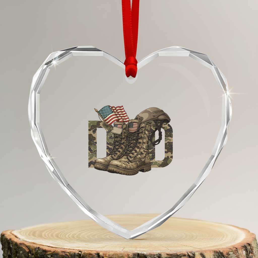 Army Military Dad Combat Boots American Flag Heart Crystal Glass Ornament TS11 Transparent Glass 3'' Heart Print Your Wear