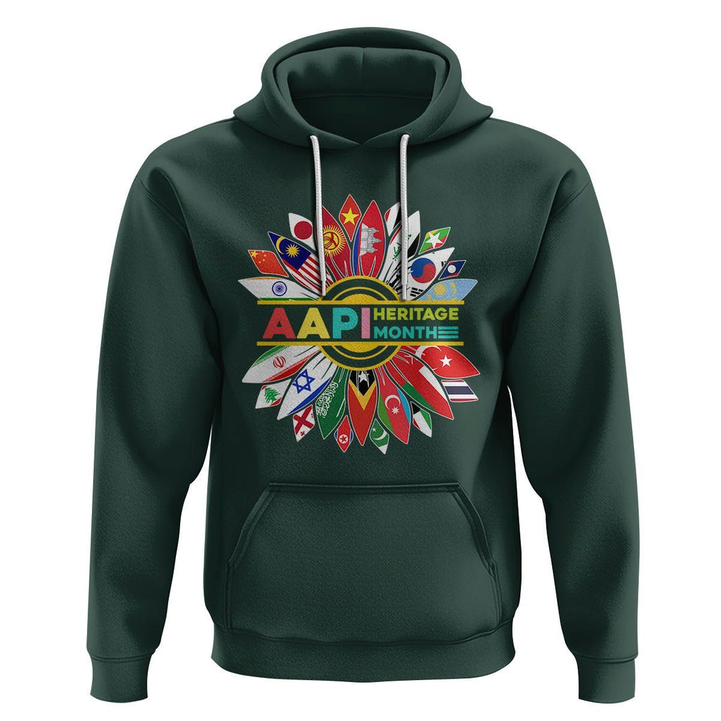 AAPI Heritage Month Hoodie Asian American And Pacific Islander Flags Sunflower Unity TS02 Dark Forest Green Printyourwear