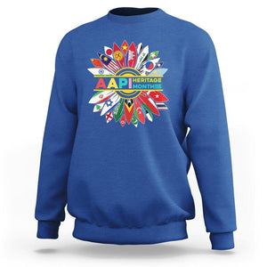 AAPI Heritage Month Sweatshirt Asian American And Pacific Islander Flags Sunflower Unity TS02 Royal Blue Printyourwear