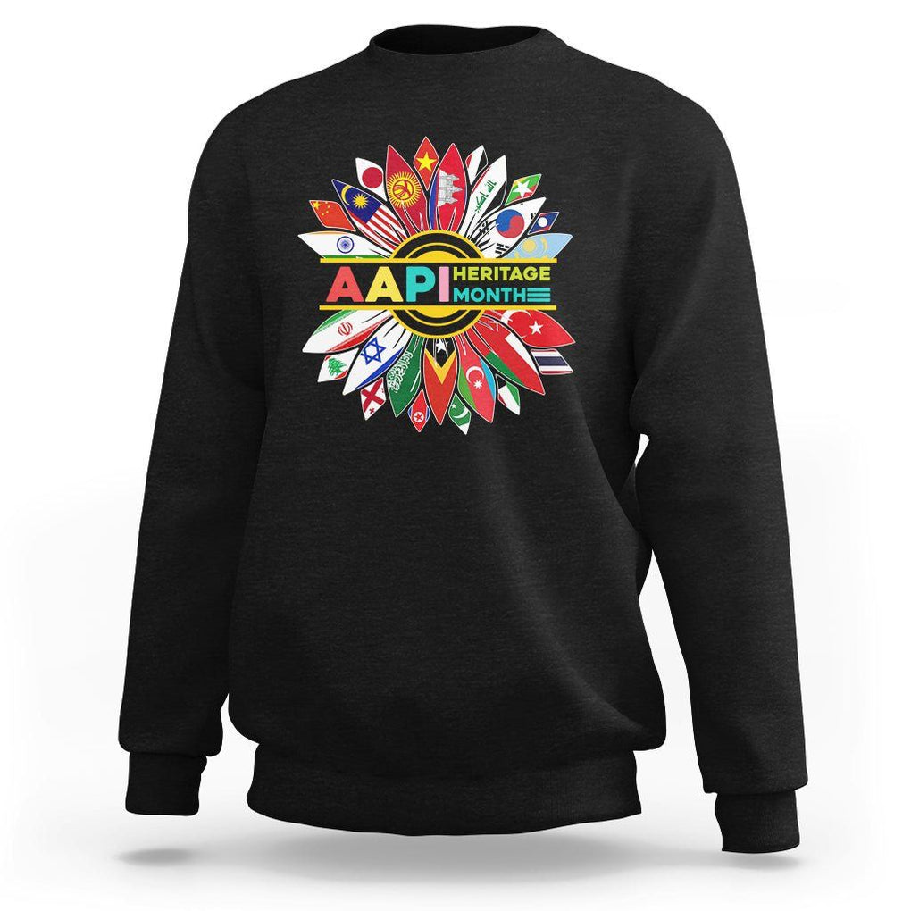 AAPI Heritage Month Sweatshirt Asian American And Pacific Islander Flags Sunflower Unity TS02 Black Printyourwear