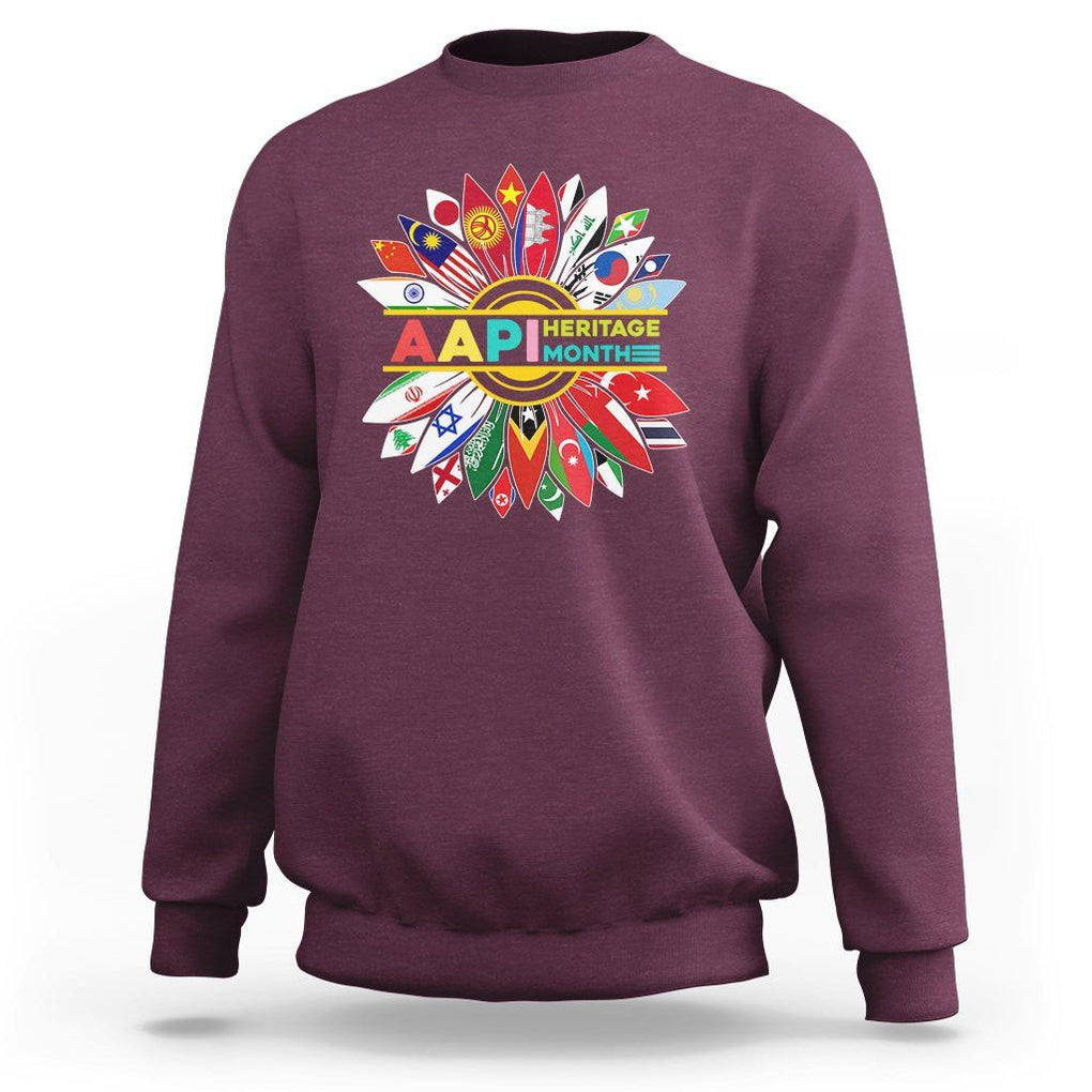 AAPI Heritage Month Sweatshirt Asian American And Pacific Islander Flags Sunflower Unity TS02 Maroon Printyourwear