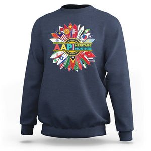 AAPI Heritage Month Sweatshirt Asian American And Pacific Islander Flags Sunflower Unity TS02 Navy Printyourwear