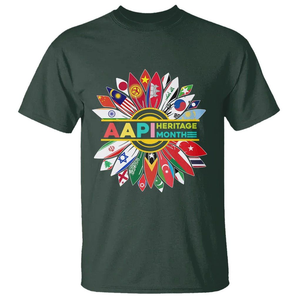 AAPI Heritage Month T Shirt Asian American And Pacific Islander Flags Sunflower Unity TS02 Dark Forest Green Printyourwear