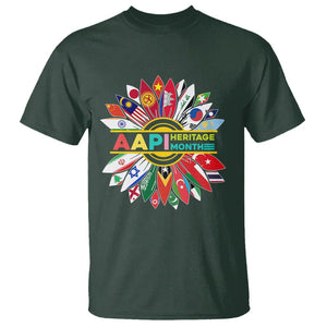 AAPI Heritage Month T Shirt Asian American And Pacific Islander Flags Sunflower Unity TS02 Dark Forest Green Printyourwear