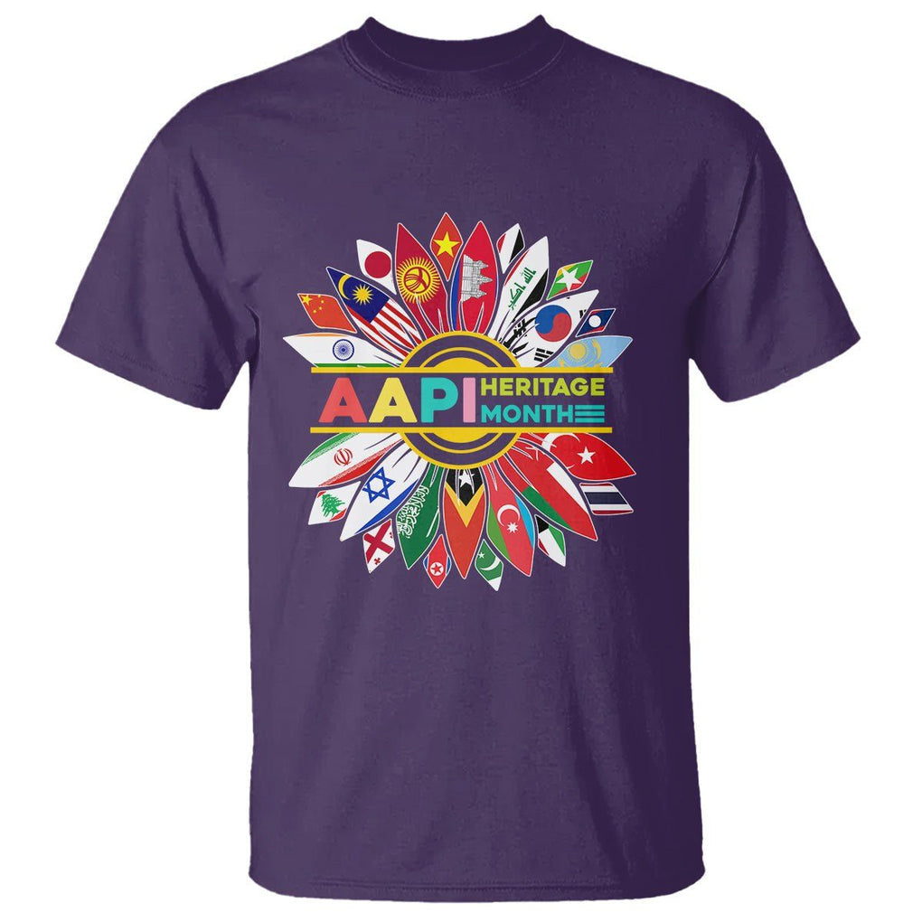 AAPI Heritage Month T Shirt Asian American And Pacific Islander Flags Sunflower Unity TS02 Purple Printyourwear