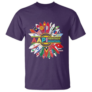 AAPI Heritage Month T Shirt Asian American And Pacific Islander Flags Sunflower Unity TS02 Purple Printyourwear