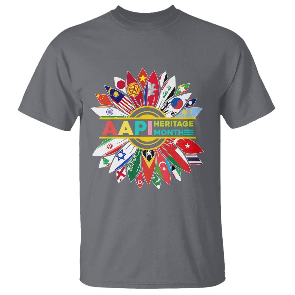 AAPI Heritage Month T Shirt Asian American And Pacific Islander Flags Sunflower Unity TS02 Charcoal Printyourwear