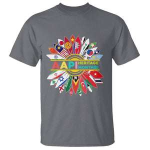 AAPI Heritage Month T Shirt Asian American And Pacific Islander Flags Sunflower Unity TS02 Charcoal Printyourwear