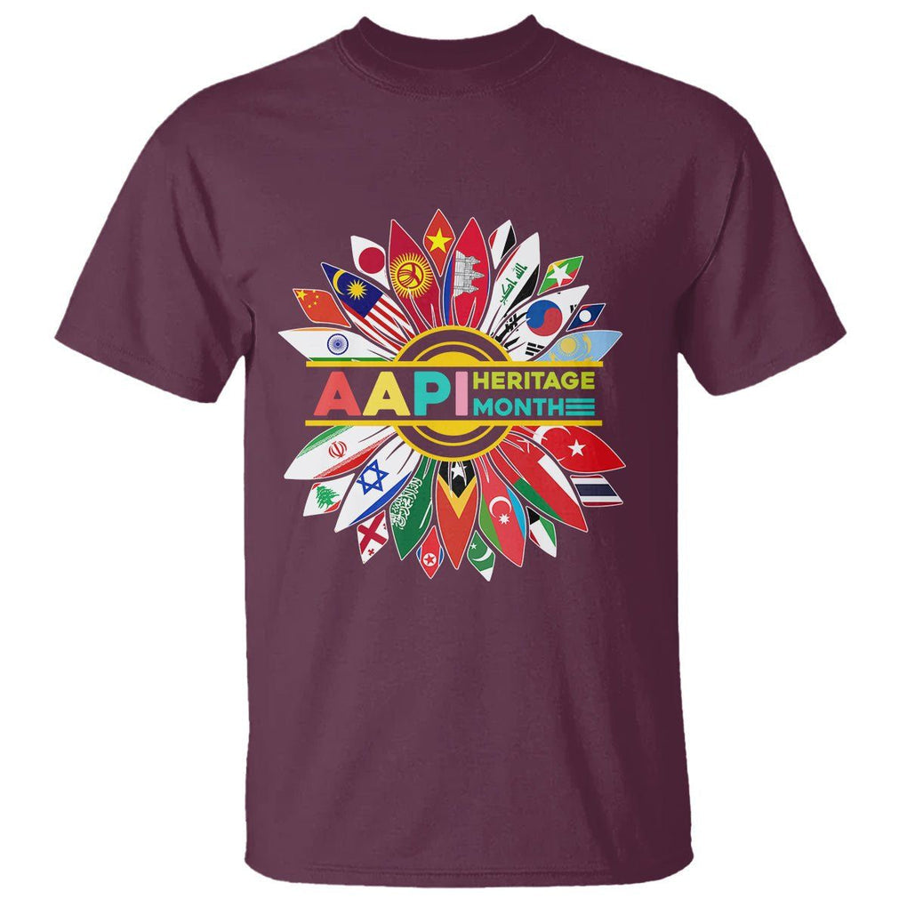 AAPI Heritage Month T Shirt Asian American And Pacific Islander Flags Sunflower Unity TS02 Maroon Printyourwear