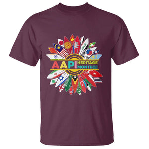 AAPI Heritage Month T Shirt Asian American And Pacific Islander Flags Sunflower Unity TS02 Maroon Printyourwear
