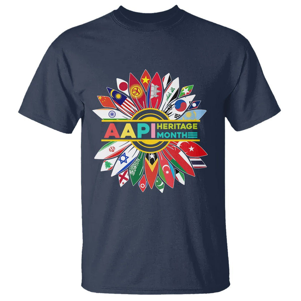 AAPI Heritage Month T Shirt Asian American And Pacific Islander Flags Sunflower Unity TS02 Navy Printyourwear