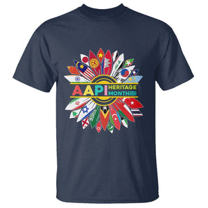 AAPI Heritage Month T Shirt Asian American And Pacific Islander Flags Sunflower Unity TS02 Navy Printyourwear