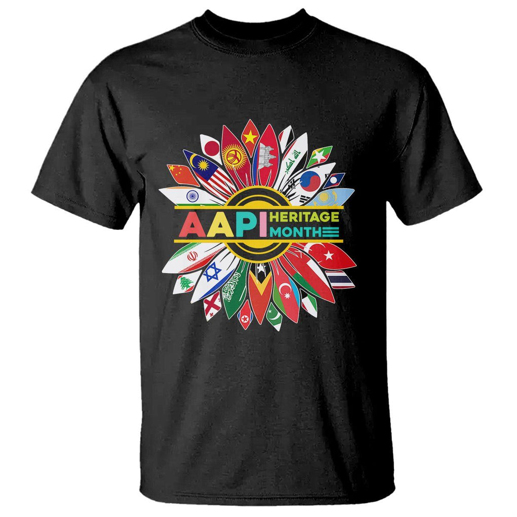 AAPI Heritage Month T Shirt Asian American And Pacific Islander Flags Sunflower Unity TS02 Black Printyourwear