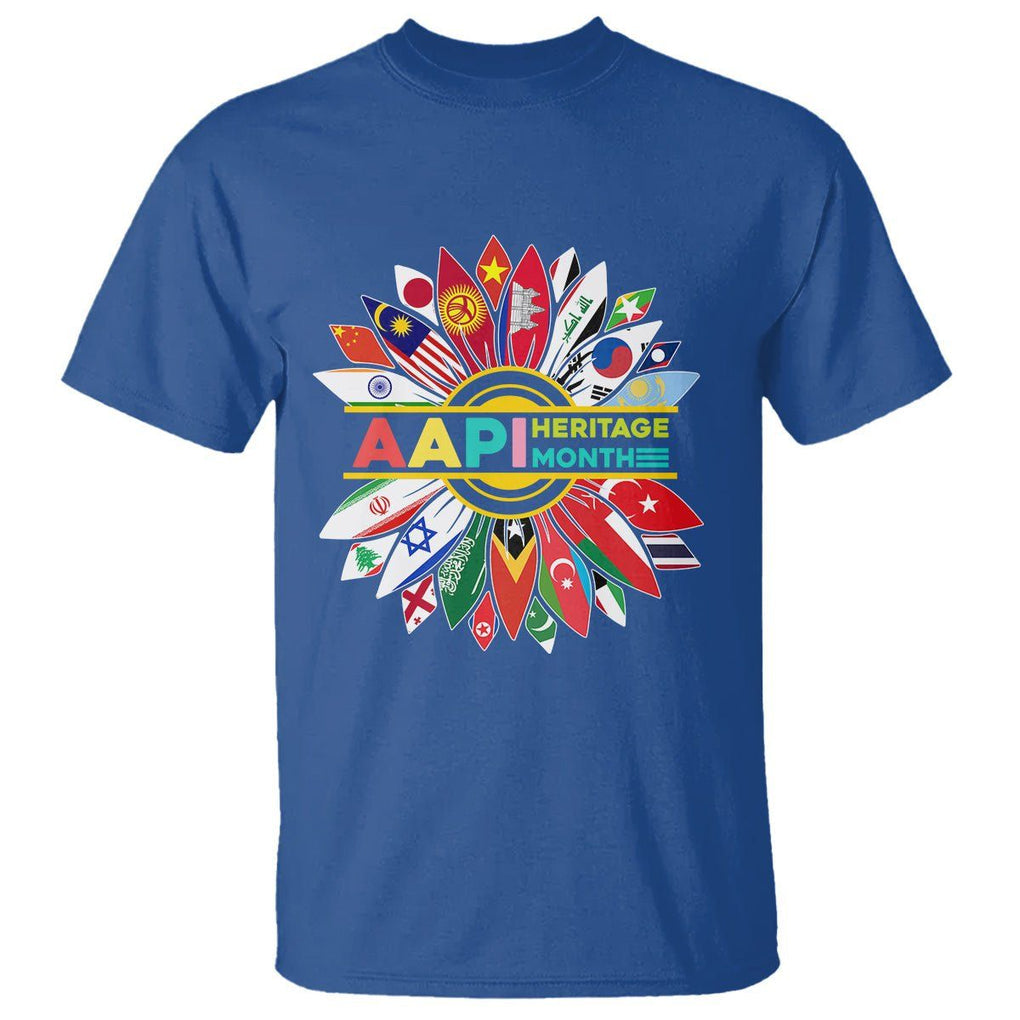 AAPI Heritage Month T Shirt Asian American And Pacific Islander Flags Sunflower Unity TS02 Royal Blue Printyourwear