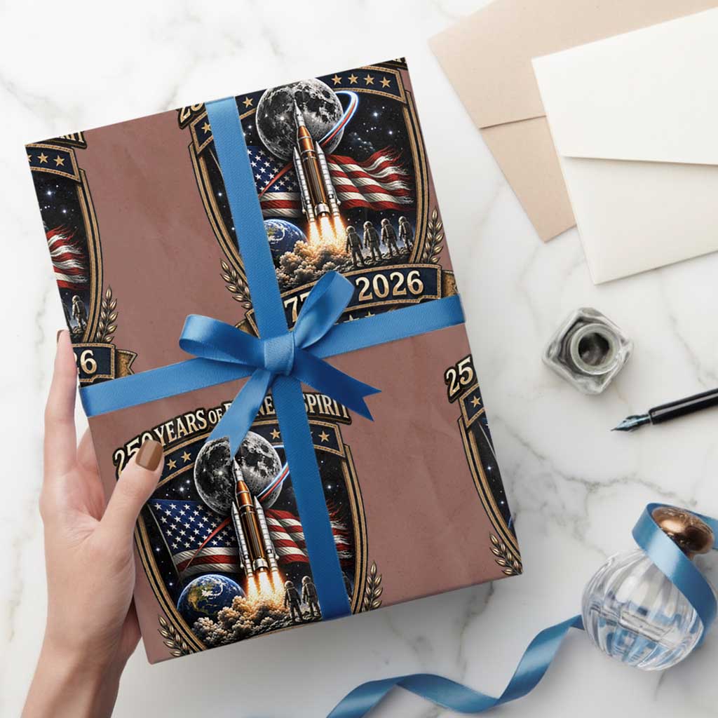 Astronaut 250 Years Of Pioneer Spirit Wrapping Paper Roll Patriotic Astronaut Graphic Gift TS12 Mocha Print Your Wear