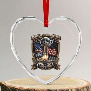 Astronaut 250 Years Of Pioneer Spirit Heart Crystal Glass Ornament Patriotic Astronaut Graphic Gift TS12 Transparent Glass 3'' Heart Print Your Wear