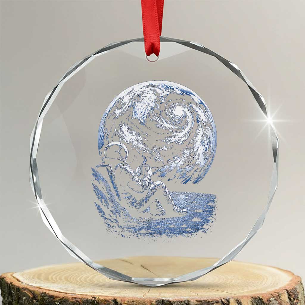 Astronaut Drinking Coffee On The Moon Graphic Crystal Glass Ornament Vintage Sci Fi Earth Horizon Space Explorer TS02 Transparent Glass 3'' Circle Print Your Wear