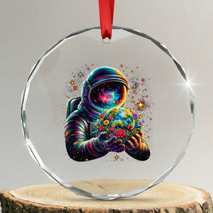 Astronaut Earth Flowers Spaceman Planet Galaxy Universe Crystal Glass Ornament TS11 Transparent Glass 3'' Circle Print Your Wear
