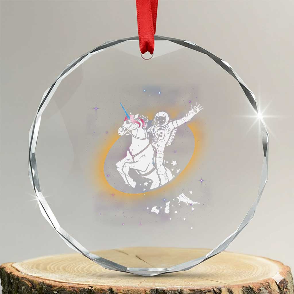 Astronaut Outer Space Crystal Glass Ornament Riding Unicorn Galaxy Astrophysics Lover TS02 Transparent Glass 3'' Circle Print Your Wear
