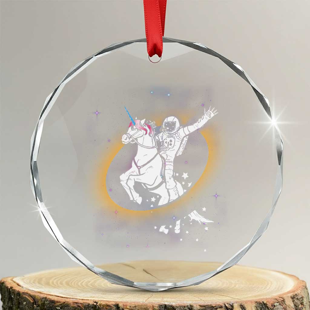 Astronaut Outer Space Crystal Glass Ornament Riding Unicorn Galaxy Astrophysics Lover TS02 Transparent Glass 3'' Circle Print Your Wear