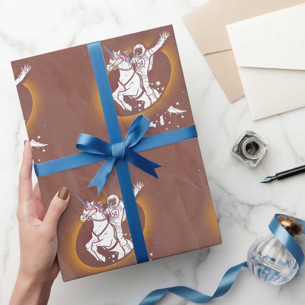 Astronaut Outer Space Wrapping Paper Roll Riding Unicorn Galaxy Astrophysics Lover TS02 Mocha Print Your Wear