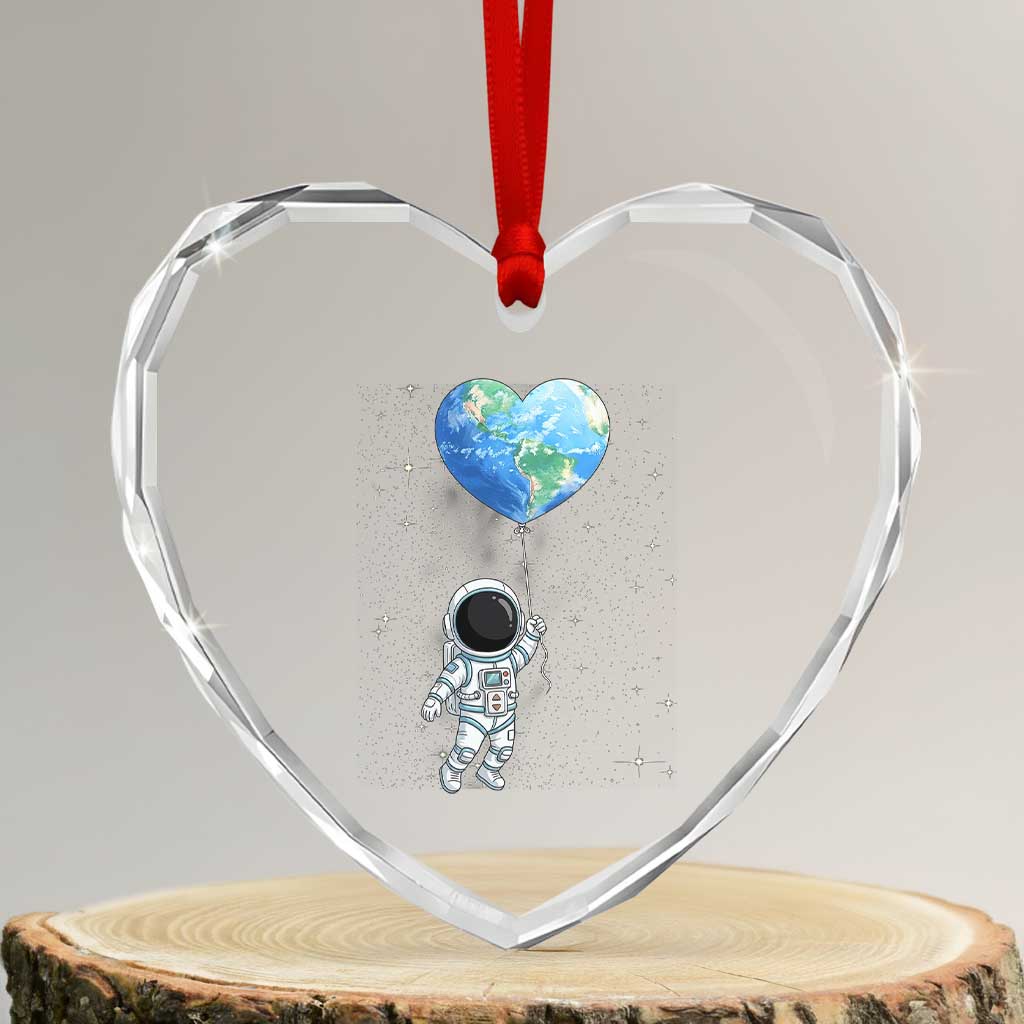 Astronaut Protect The Planet Heart Crystal Glass Ornament Earth Day Gift TS12 Transparent Glass 3'' Heart Print Your Wear