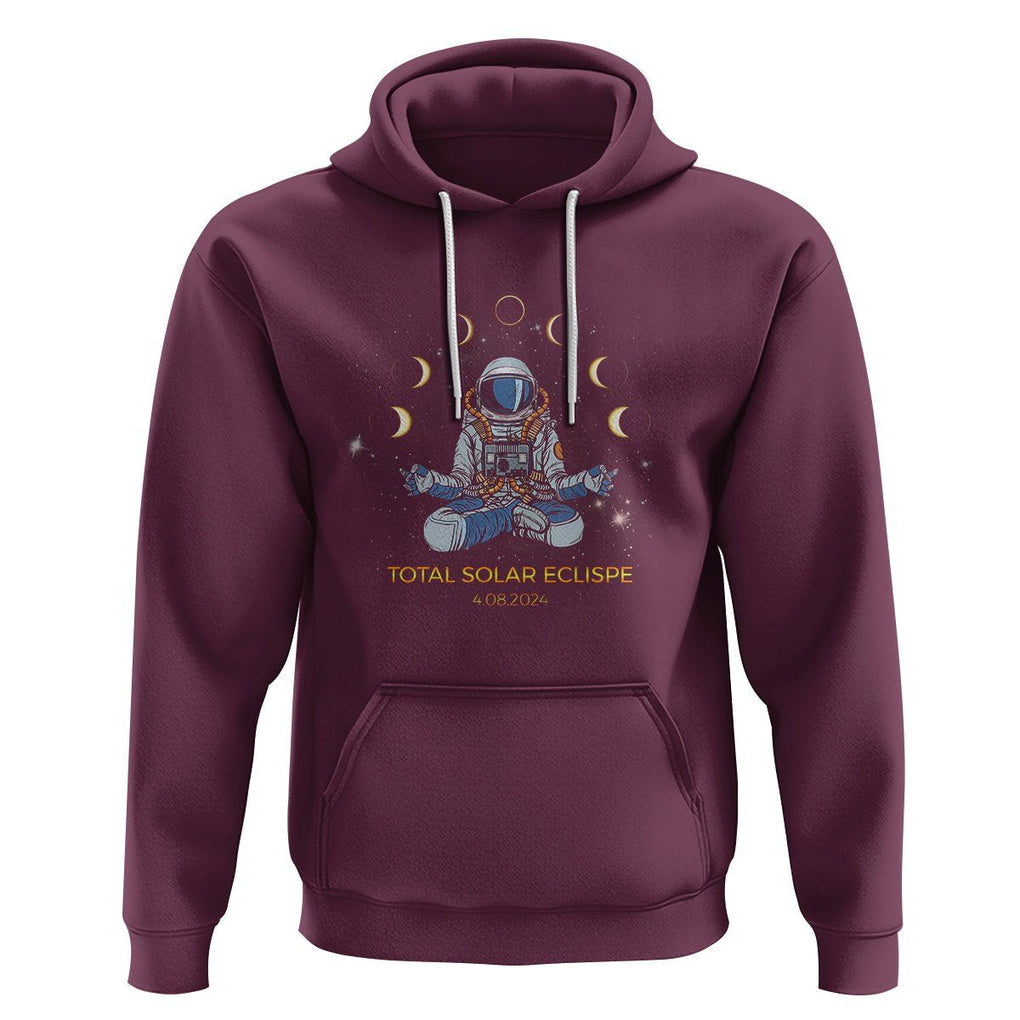 Astronaut Total Solar Eclipse 2024 Hoodie Meditating American Totality April 8 Galaxy Astronomy Lover TS02 Maroon Printyourwear