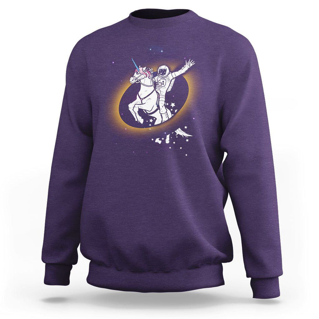 Astronaut Total Solar Eclipse Sweatshirt Riding Unicorn Astronomy Lover TS02 Purple Printyourwear