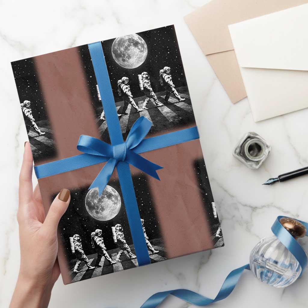 Astronauts Walking In Space Galaxy Moon Planet Wrapping Paper Roll TS11 Mocha Print Your Wear