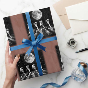 Astronauts Walking In Space Galaxy Moon Planet Wrapping Paper Roll TS11 Mocha Print Your Wear