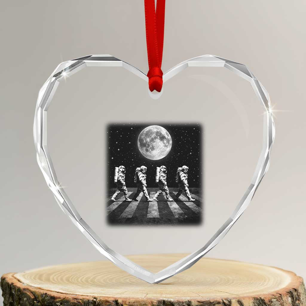 Astronauts Walking In Space Galaxy Moon Planet Heart Crystal Glass Ornament TS11 Transparent Glass 3'' Heart Print Your Wear