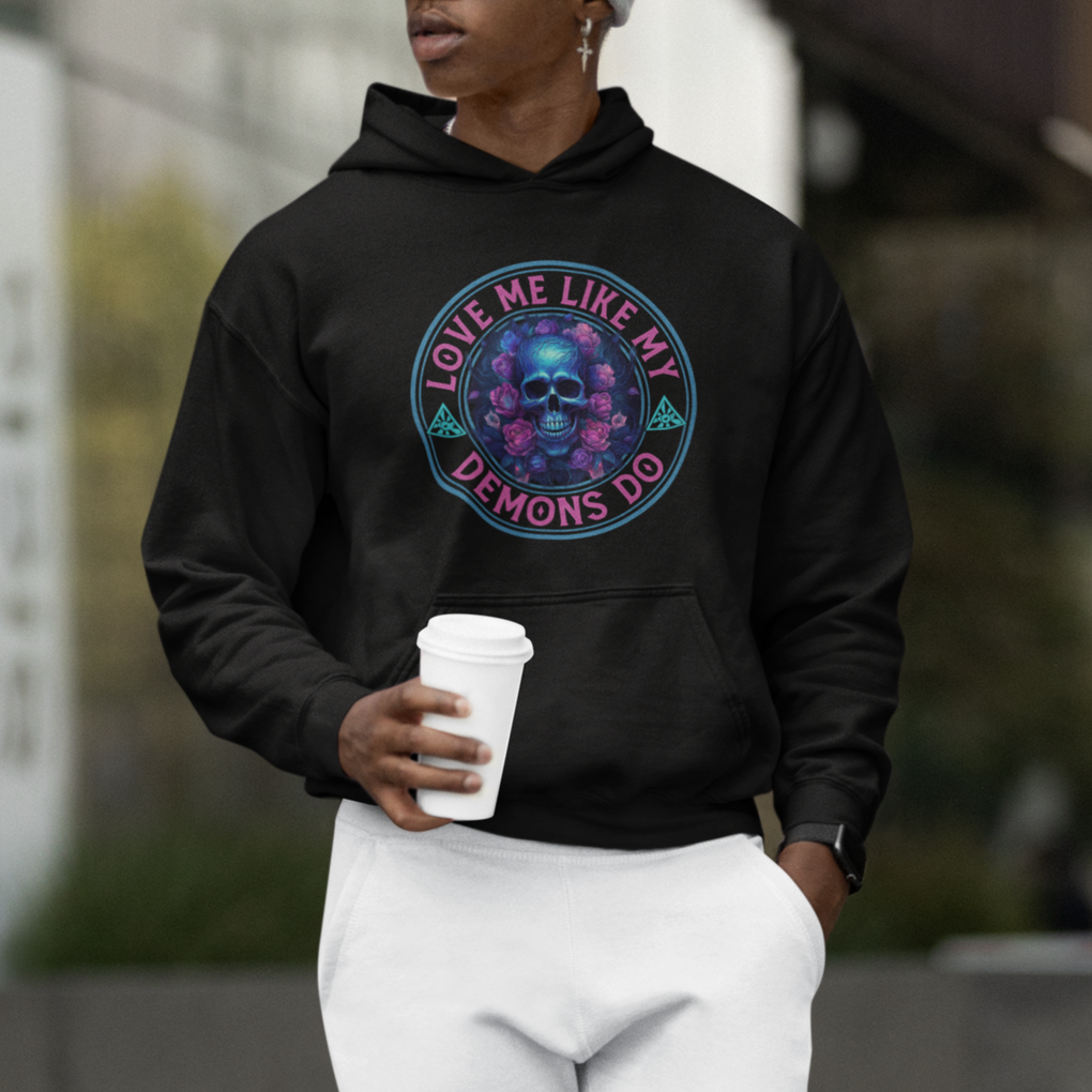 Valentine's Day Hoodie Love Me Like My Demons Do Skull Rose Aesthestic TS09 Printyourwear