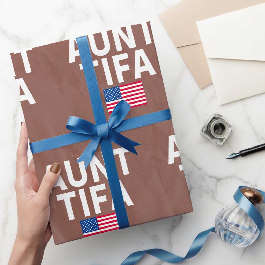 Aunt Tifa Wrapping Paper Roll Funny Political Sarcasm Patriotic American Flag TS02 Mocha Print Your Wear