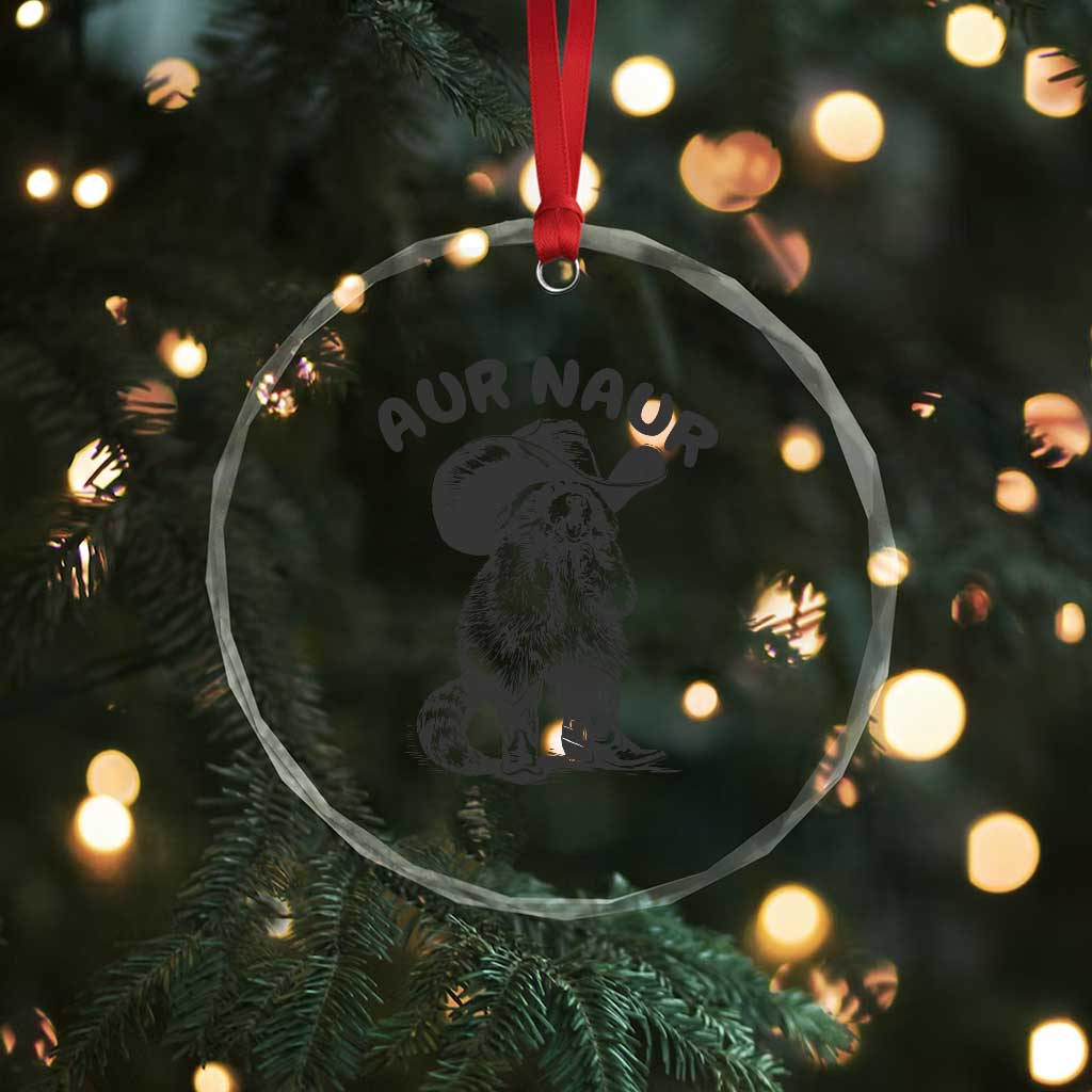AUR Naur Cowboy Raccoon Meme Crystal Glass Ornament Funny Sarcastic Oh No Australian Accent TS14 Print Your Wear