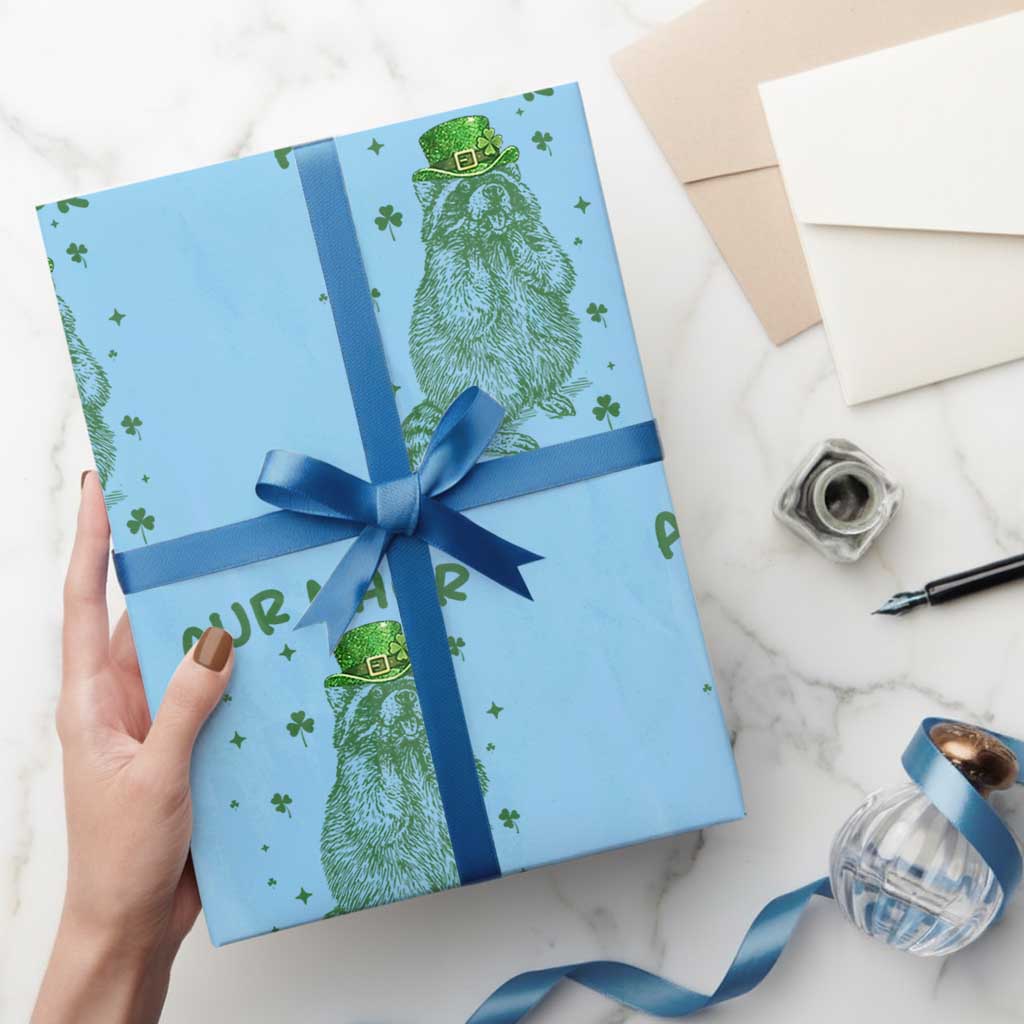 Aur Naur Raccoon St Patricks Day Wrapping Paper Roll Funny Sarcastic Oh No Australian Accent TS14 Light Blue Print Your Wear