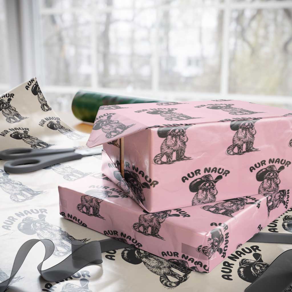AUR Naur Cowboy Raccoon Meme Wrapping Paper Roll Funny Sarcastic Oh No Australian Accent TS14 Light Pink Print Your Wear