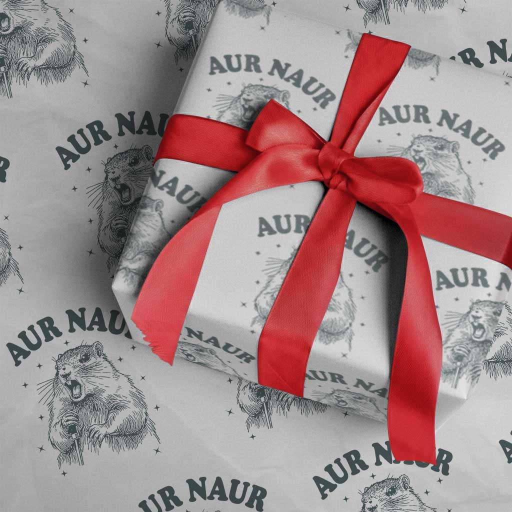 Aur Naur Groundhog Meme Wrapping Paper Roll Funny Sarcastic Oh No Australian Accent TS14 White Print Your Wear