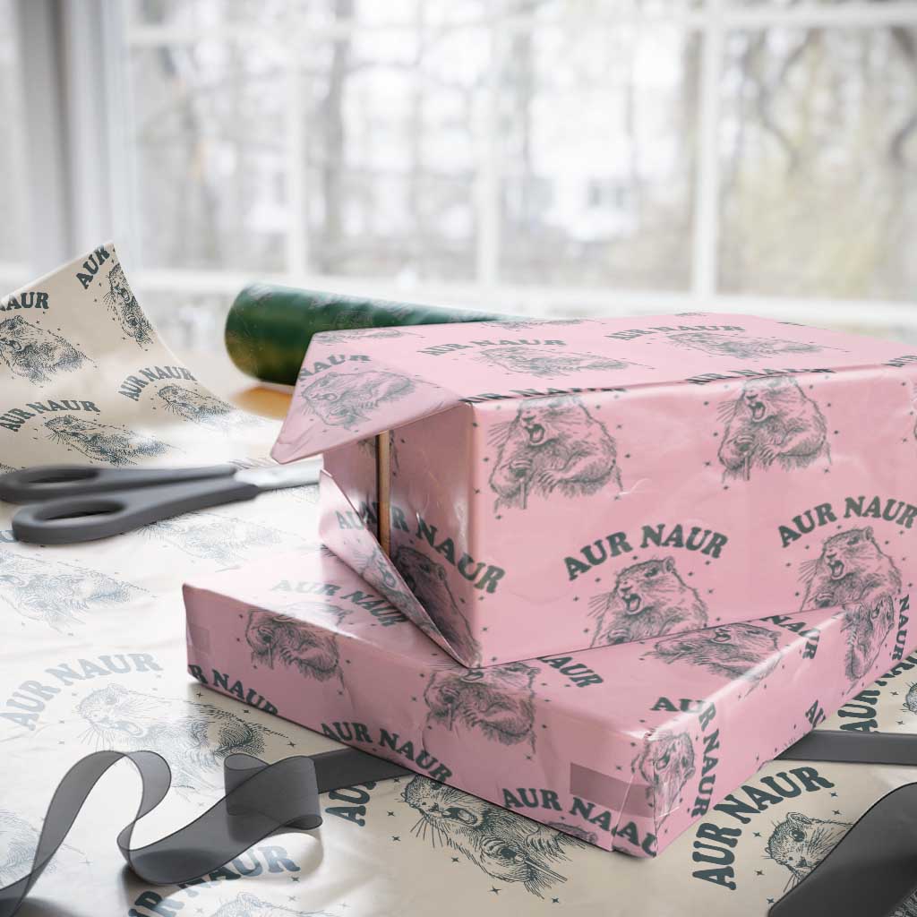 Aur Naur Groundhog Meme Wrapping Paper Roll Funny Sarcastic Oh No Australian Accent TS14 Light Pink Print Your Wear