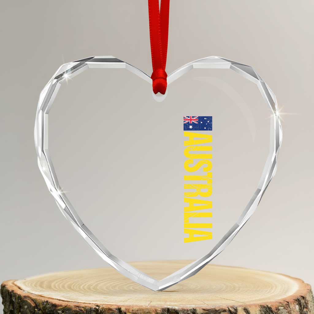 Australia Flag Heart Crystal Glass Ornament Patriotic Country Pride Vertical Text Graphic