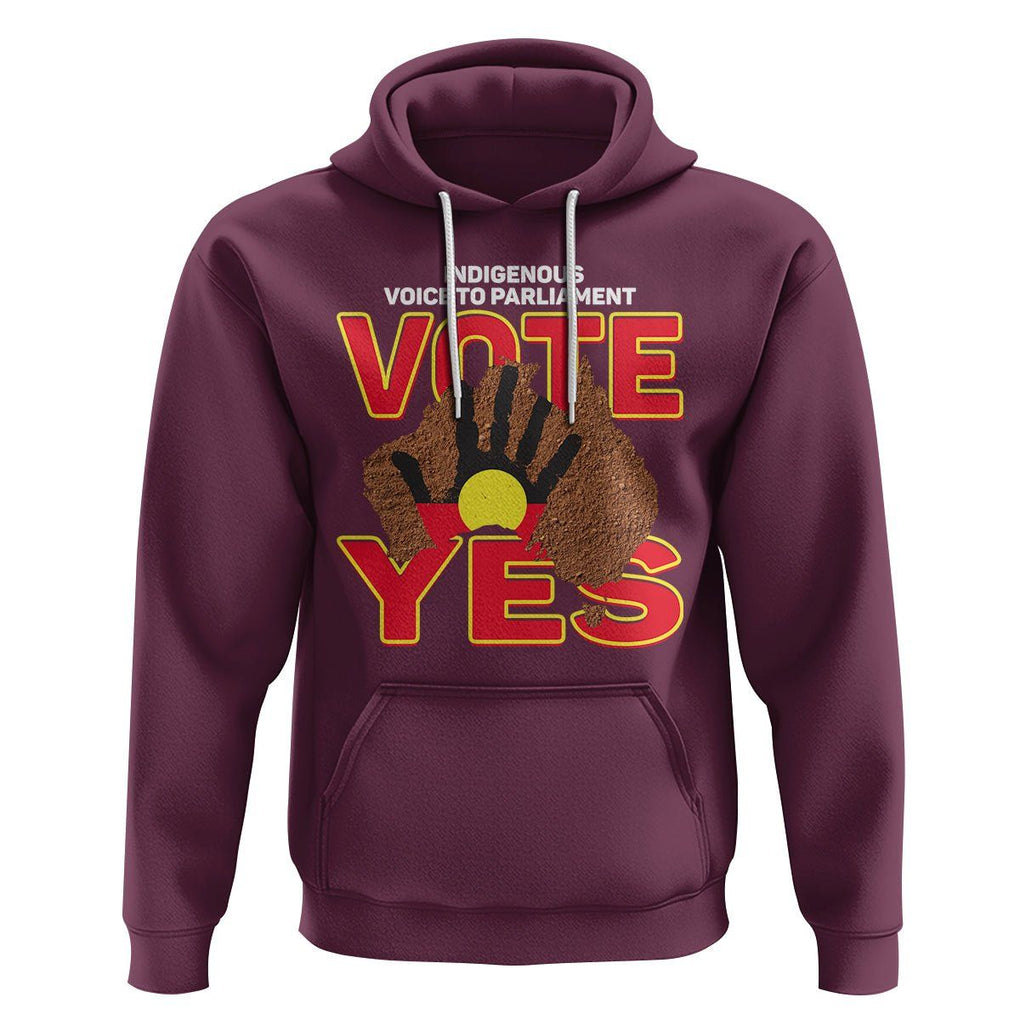Australia Indigenous Hoodie Aboriginal Flag Vote Yes Urulu Statement TS02 Maroon Printyourwear