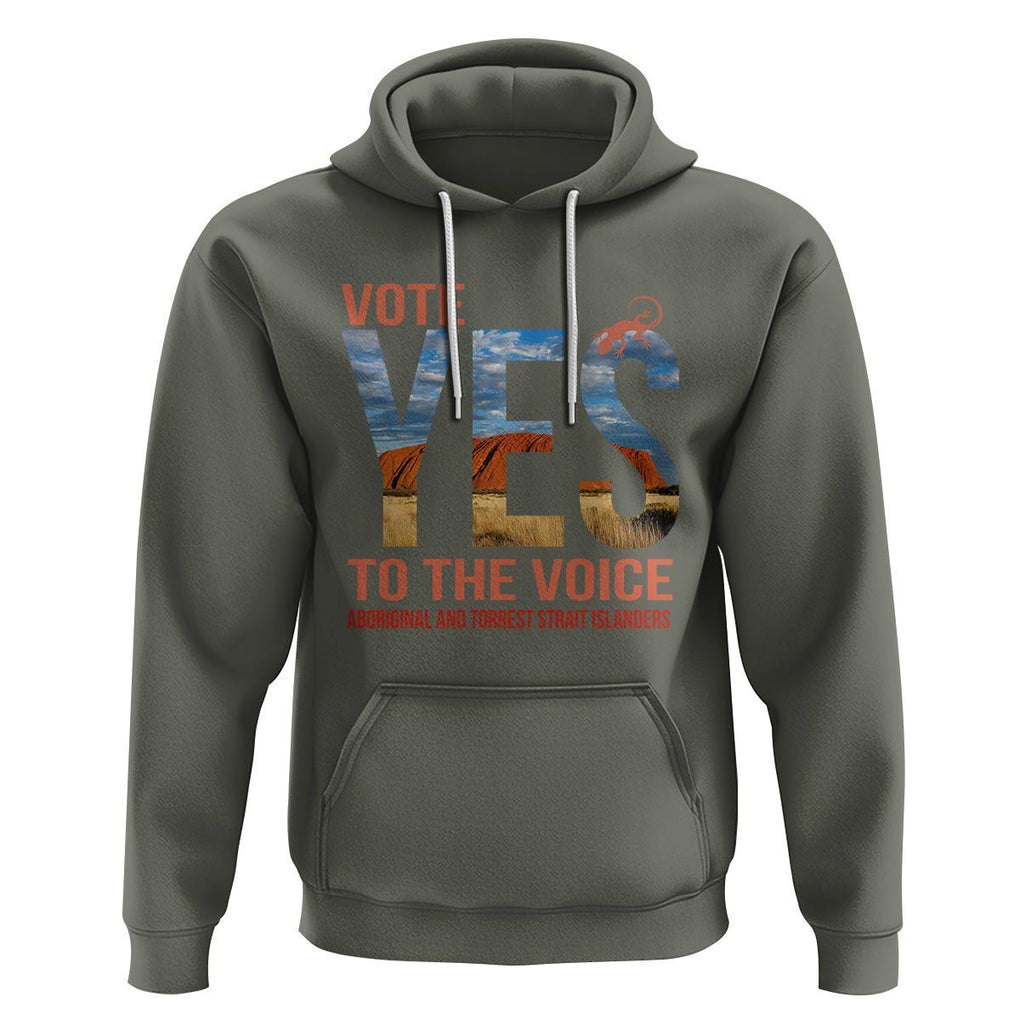 Australia Indigenous Hoodie Vote Yes To The Voice Aboriginal And Torres Strait Islanders TS02 Military Green Printyourwear