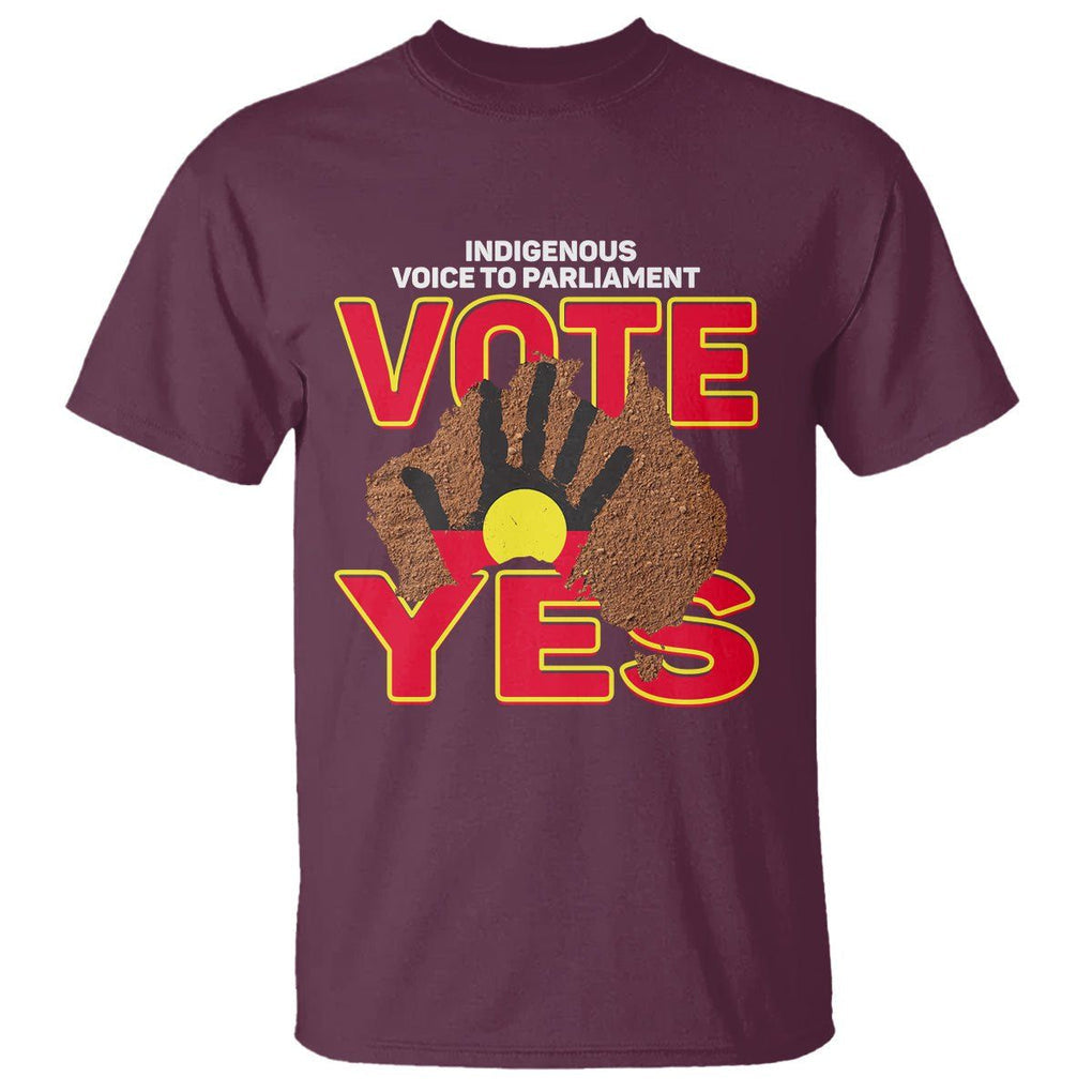 Australia Indigenous T Shirt Aboriginal Flag Vote Yes Urulu Statement TS02 Maroon Printyourwear