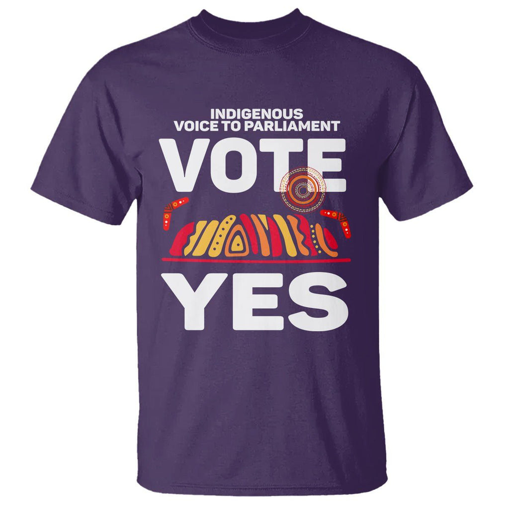 Australia Indigenous T Shirt Vote Yes Voice To Parliament Urulu TS02 Purple Printyourwear
