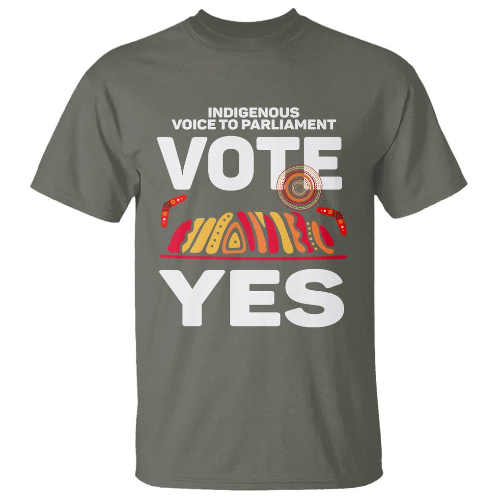 Australia Indigenous T Shirt Vote Yes Voice To Parliament Urulu TS02 Military Green Printyourwear