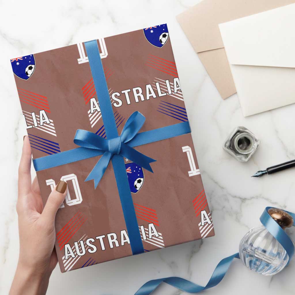 Australia Soccer Sports Graphic Number 10 Jersey Style Wrapping Paper Roll Proud Australian Football Fans Game Day Pride TS02 Mocha Print Your Wear