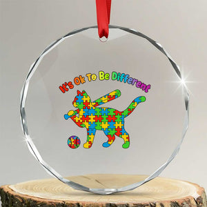 Autism Acceptance Baseball Cat Crystal Glass Ornament It Is Ok To Be Different TS12 Transparent Glass 3'' Circle Print Your Wear
