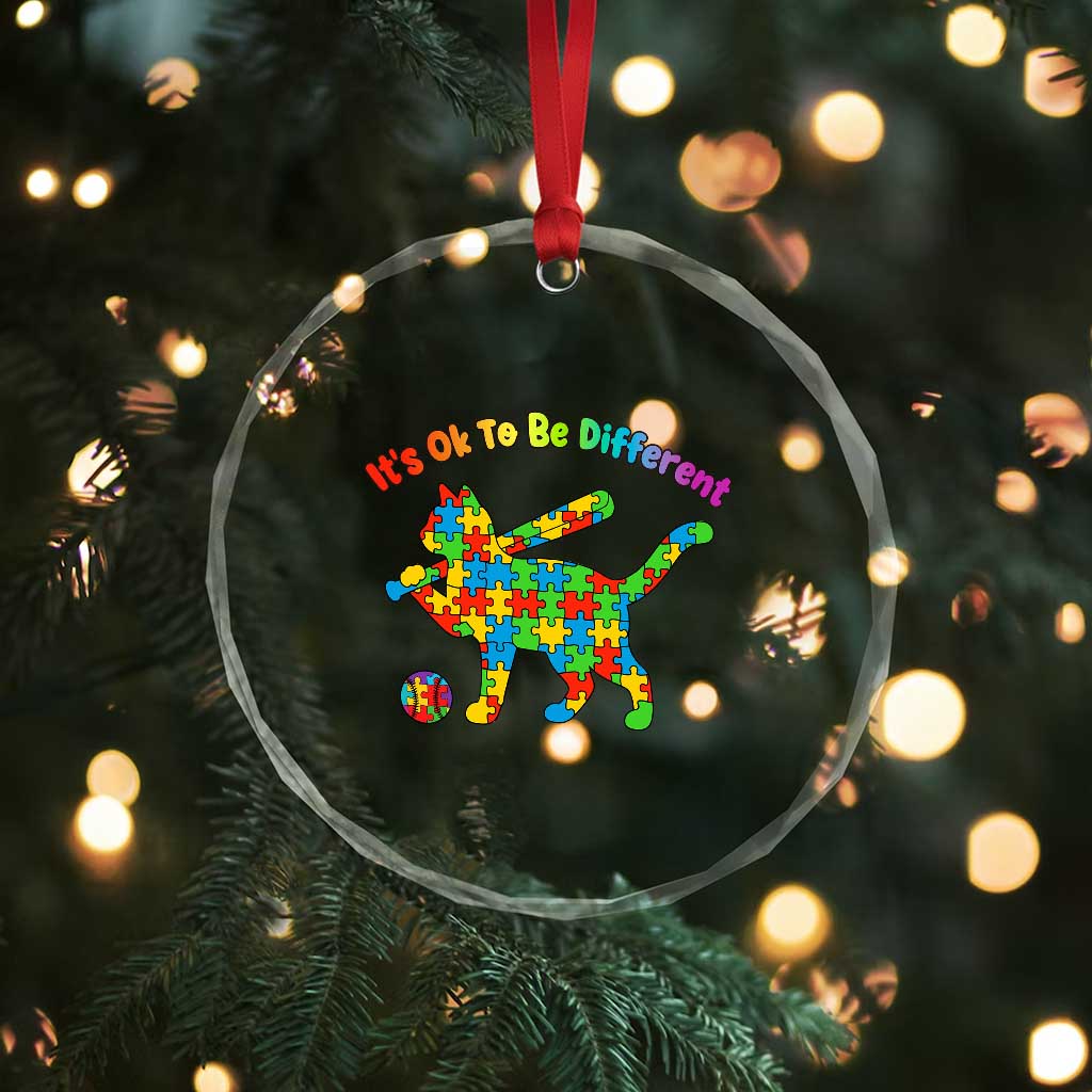 Autism Acceptance Baseball Cat Crystal Glass Ornament It Is Ok To Be Different TS12 Print Your Wear