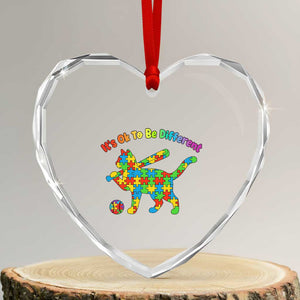 Autism Acceptance Baseball Cat Heart Crystal Glass Ornament It Is Ok To Be Different TS12 Transparent Glass 3'' Heart Print Your Wear