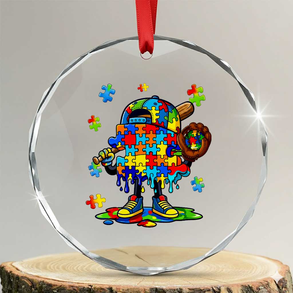 Autism Acceptance Baseball Crystal Glass Ornament Colorful Drip Graphic Neurodiversity Support TS12 Transparent Glass 3'' Circle Print Your Wear
