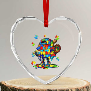 Autism Acceptance Baseball Heart Crystal Glass Ornament Colorful Drip Graphic Neurodiversity Support TS12 Transparent Glass 3'' Heart Print Your Wear